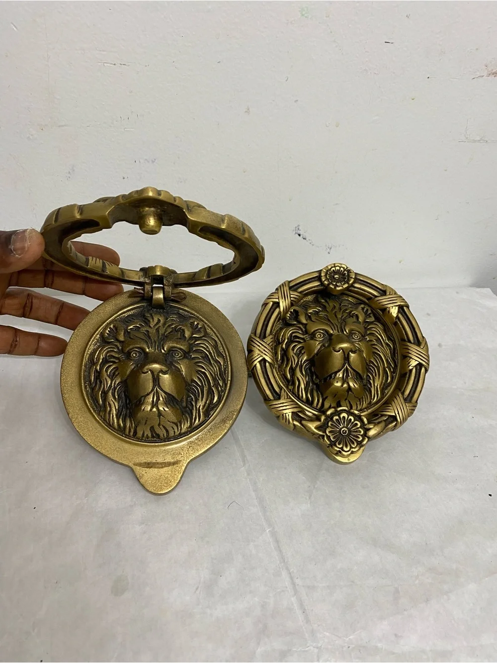 Lion Head Door Knocker Solid Brass. Vintage 10” pairs